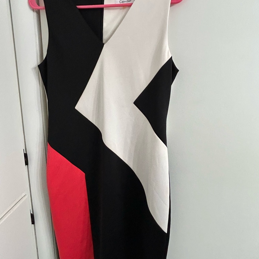 Calvin Klein Black, White, and Red Midi Dress